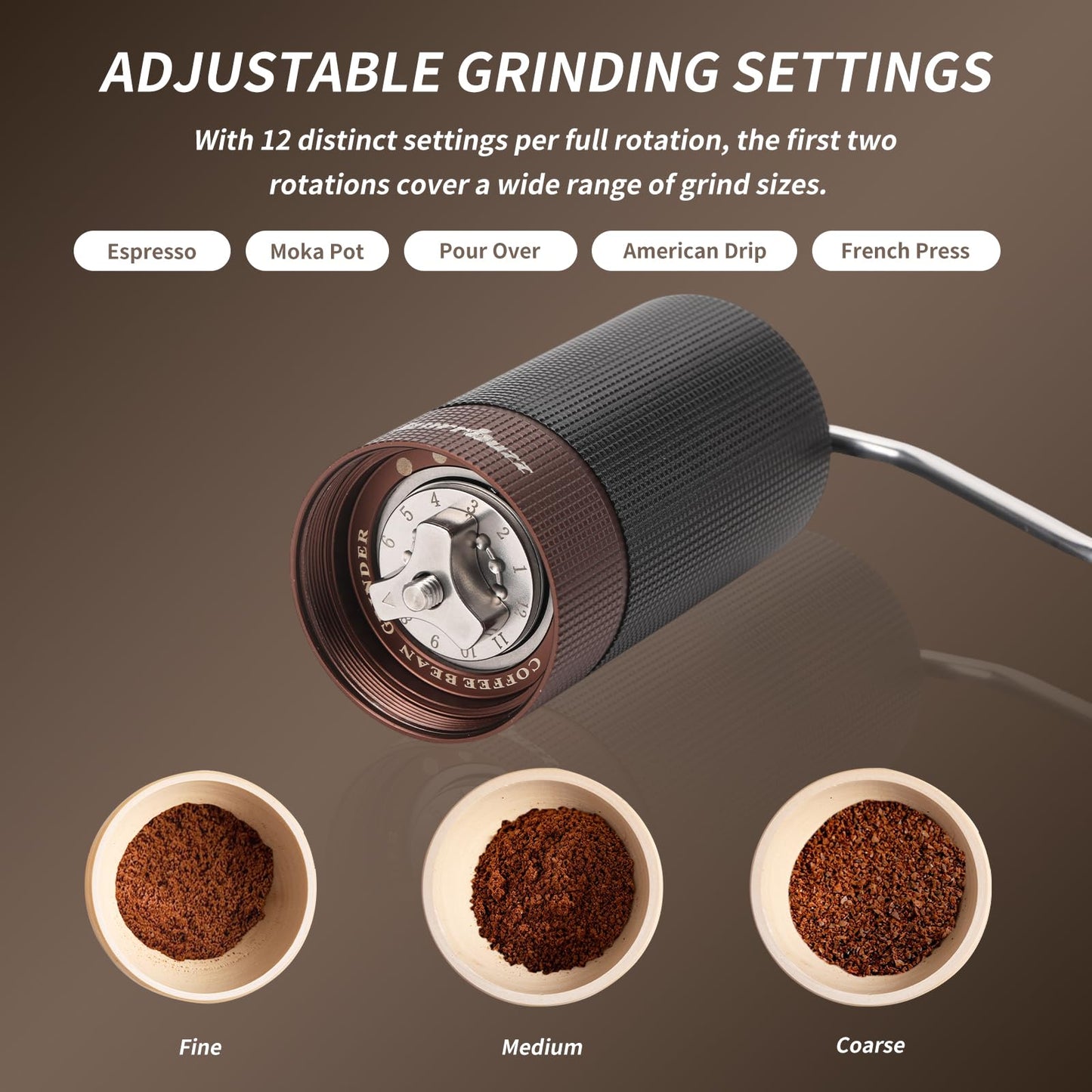 New MB1 Manual Coffee Grinder, Stainless Steel Conical Burr Coffee Grinders, Easy Cleaning, Hand Espresso Grinder Adjustable Settings for Pour Over,Cold Brew Travel Gift (Gray)