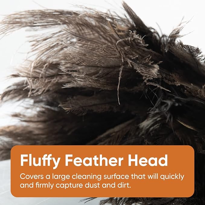 Superio Ostrich Feather Duster Fluffy Dust Remover, with Wooden Handle Reusable for Cleaning Homes, Ceilings, and Furniture (3 Pack) (3 Pack)