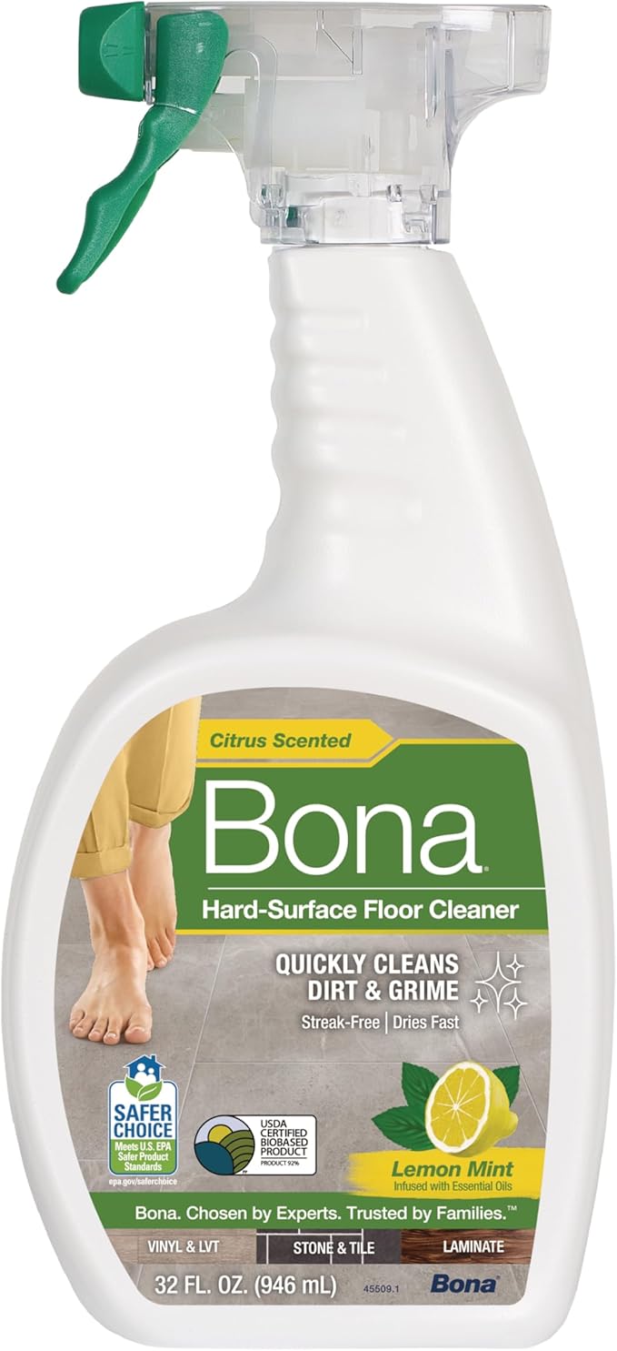 Bona Multi-Surface Floor Cleaner Spray - 32 fl oz - Lemon Mint Scent - Refillable - Residue-Free Floor Cleaning Solution for Stone, Tile, Laminate, and Vinyl Floors