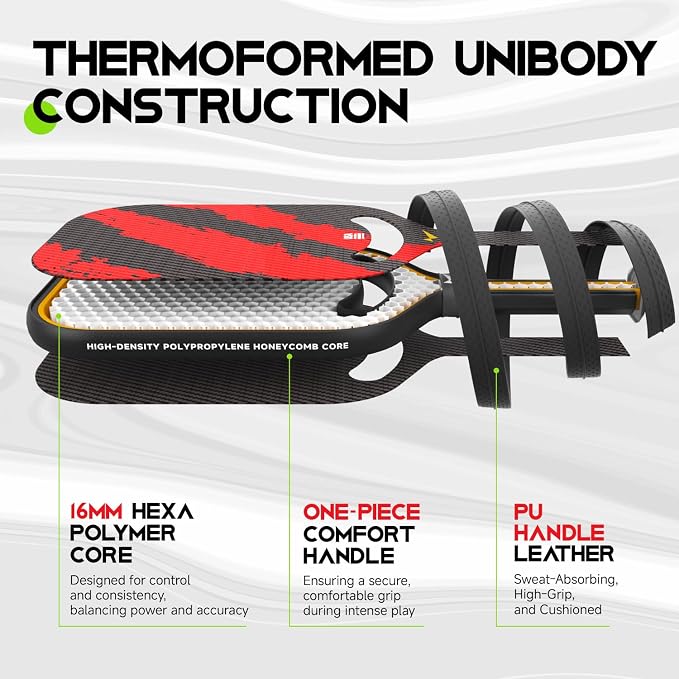 Warping Point Ascent Pickleball Paddles| Carbon Fiber Pickleball Racket with Aero Throat | Textured Grit Surface | Hexa Polymer Core | Designed for Swing Speed and Maneuverability