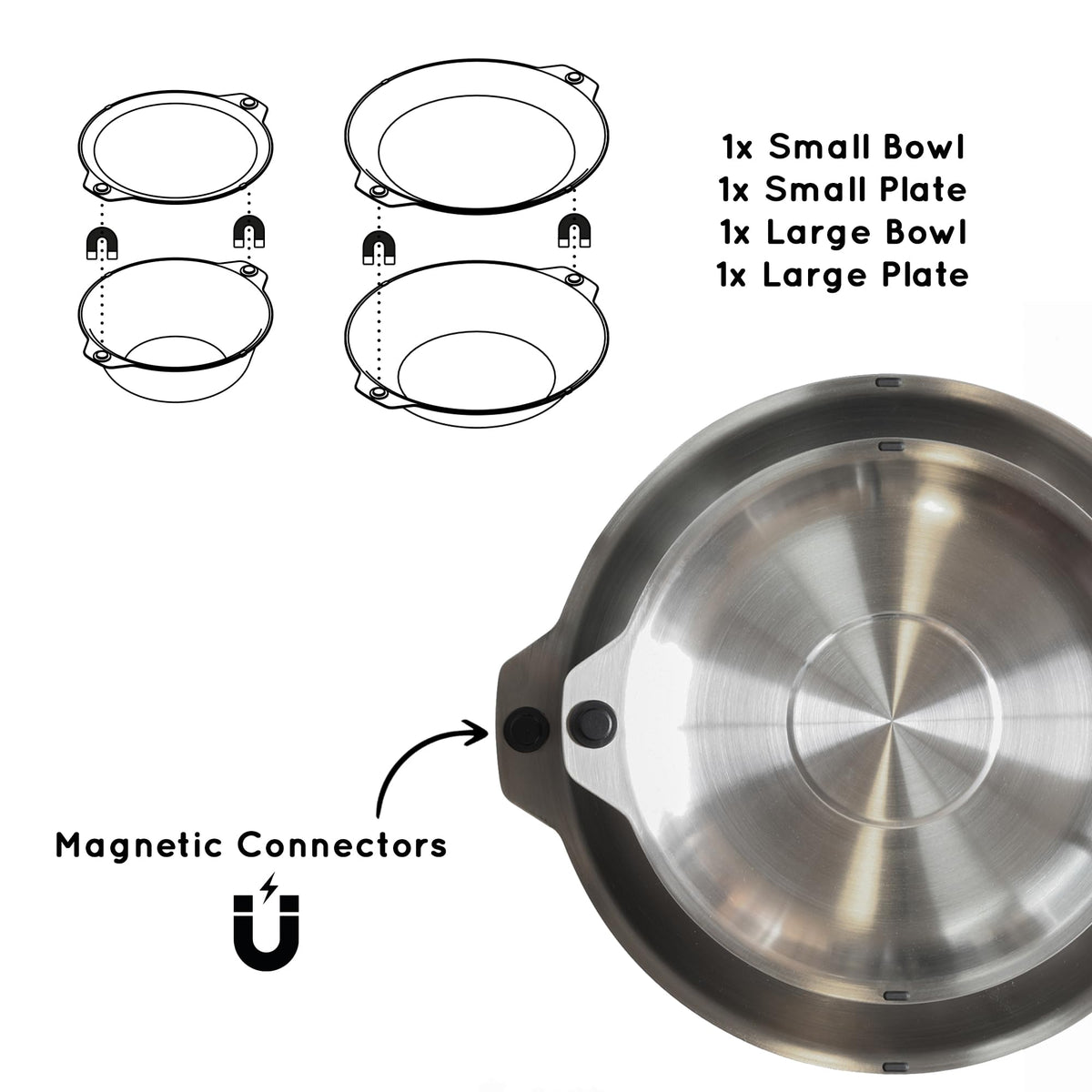 FULL WiNDSOR - MAGWARE - Magnetic Plates and Bowls Sets, Camping Tableware, Stainless Steel Mess Kit, Portable Dinnerware, Camping Bowl Set for Outdoor Dining, Backpacking, Picnic, Rv, Outdoor Travel