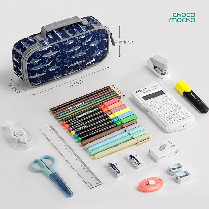 Choco Mocha Sky Pencil Case for Boys, Soft Pencil Case Kids Pencils Pouch for Kindergarten Boys, Blue