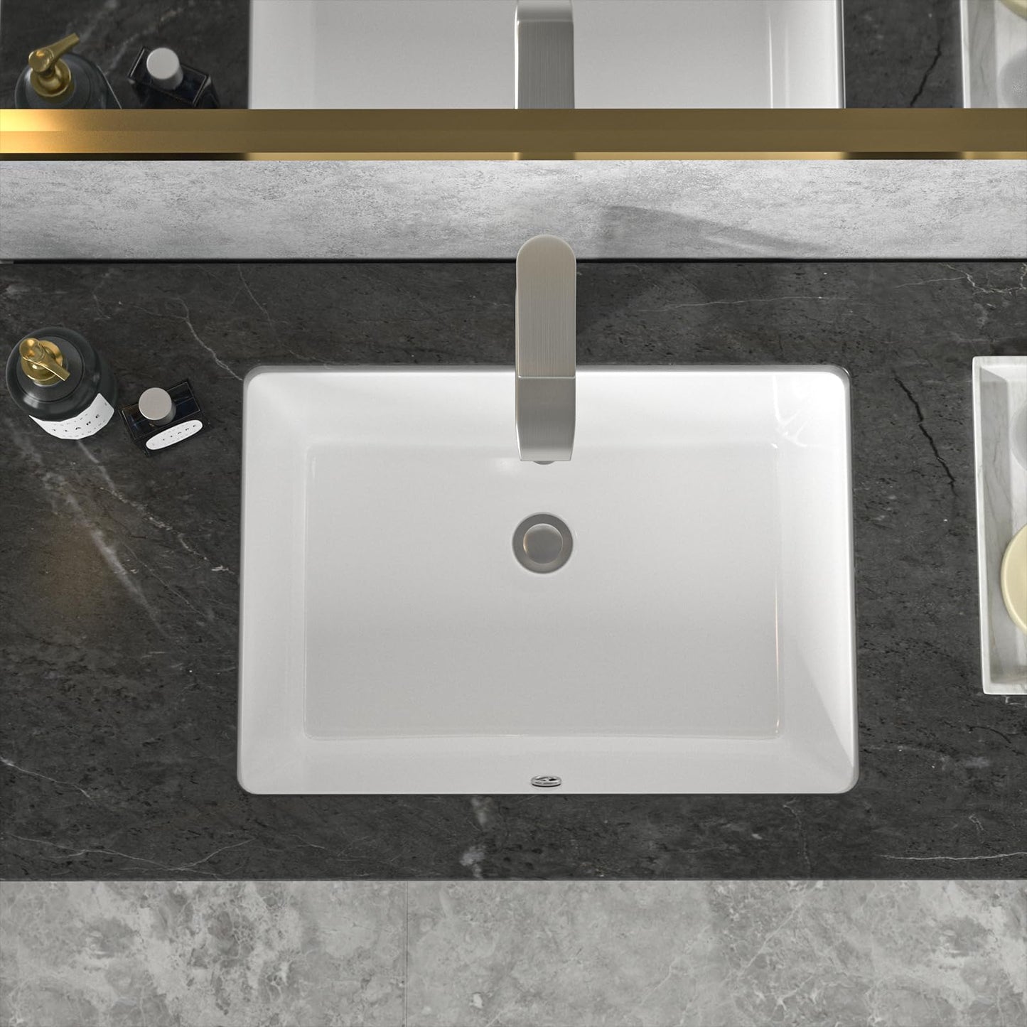 Sarlai Undermount Rectangular Vessel Sink - 20 x 14.5 inch Modern White Ceramic Art Basin with Overflow