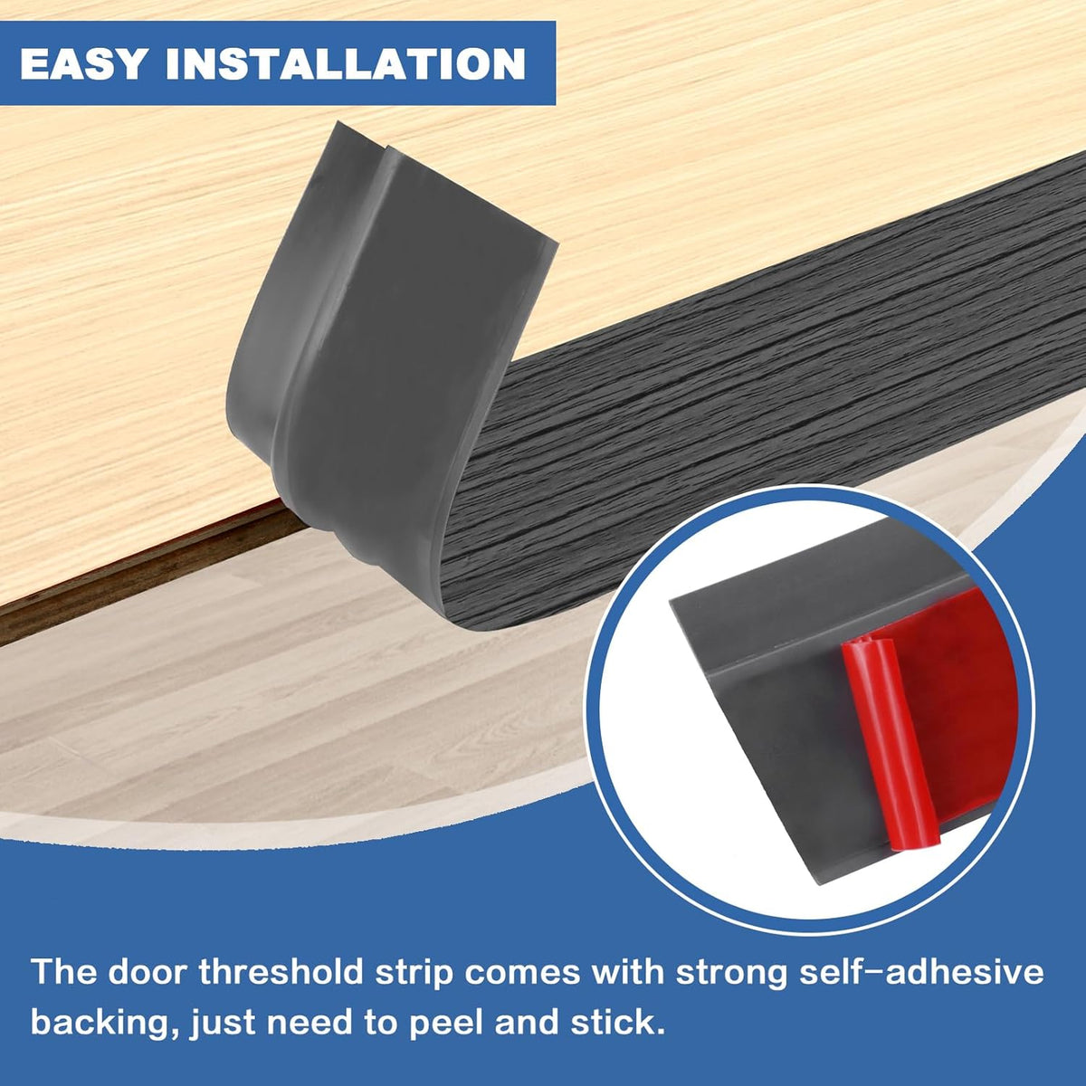 Vinyl Door Threshold Flooring Transition Strip Self Adhesive Carpet Edging Strip for Laminate Doorway Edge Threshold from 1/5" to 2/5" (Dark Gray Wood Grain, 3.3 Ft)