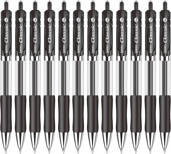 Classic Retractable Gel Roller Pens, 0.7mm Fine Point (Black Ink- 12 Packs)
