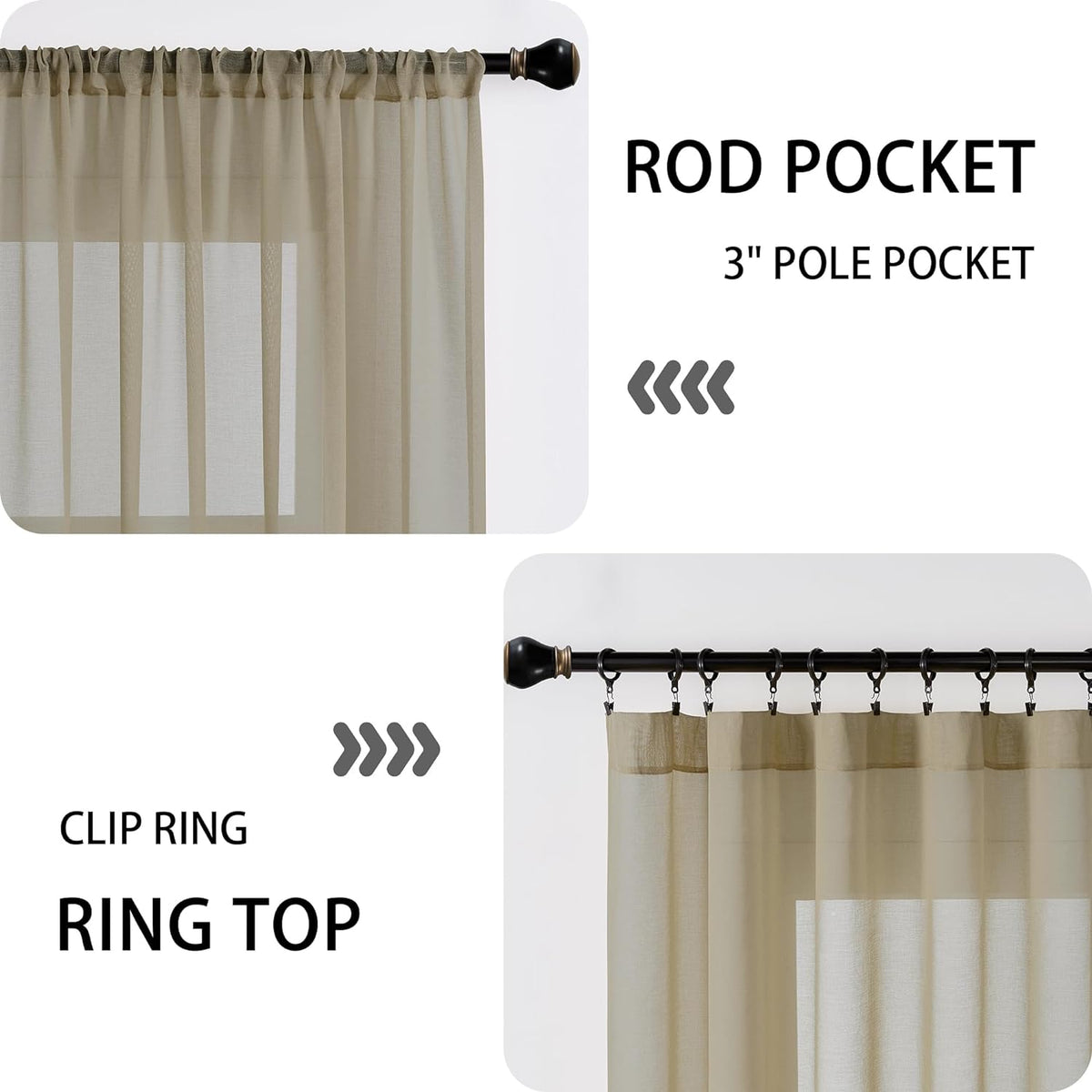 Tollpiz Sheer Door Curtains Closet Linen Textured Curtain Sheers Doorway Light Filtering Voile French Door Rod Pocket Curtains Patio Glass Door, 54 x 63 inches Long, Taos Taupe, Set of 1 Panel