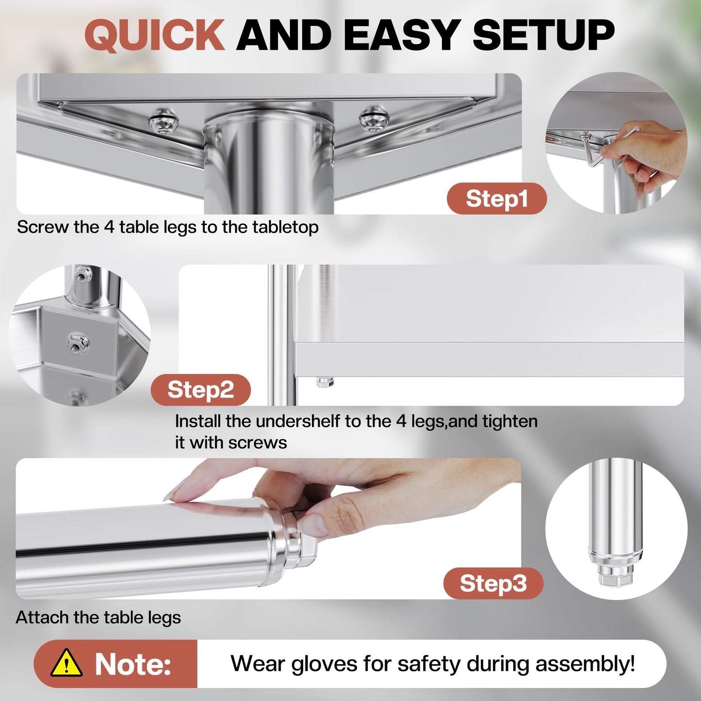 Jocisland 30" x 72" Stainless Steel Table for Prep & Work, Food-Grade Stainless Steel Adjustable Under Shelf and Feet, for Commercial Kitchen, Restaurant, Hotel, Garage