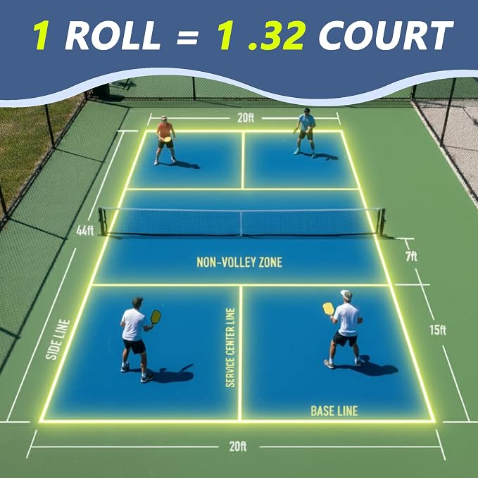 Pickleball Court Tape - 2" x 262 ft Professional Pickleball Marking Kit Yellow Tape for Temporary Court Lines with No Residue Durable Floor Marking Tape for Gym, Driveway, Backyard
