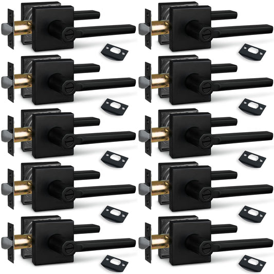(10Pack) Bed/Bath Room Door Lever for Privacy Bathroom and Interior Door Door Lock Handle in Aged Matt Black, HD1601-DB-BK-10P