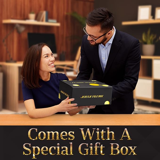 File Organizer for Desk - This Acrylic Storage Box is great for Office Organization - Its Modern Acrylic Magazine Holder makes a Great Gift for Home/Work Space