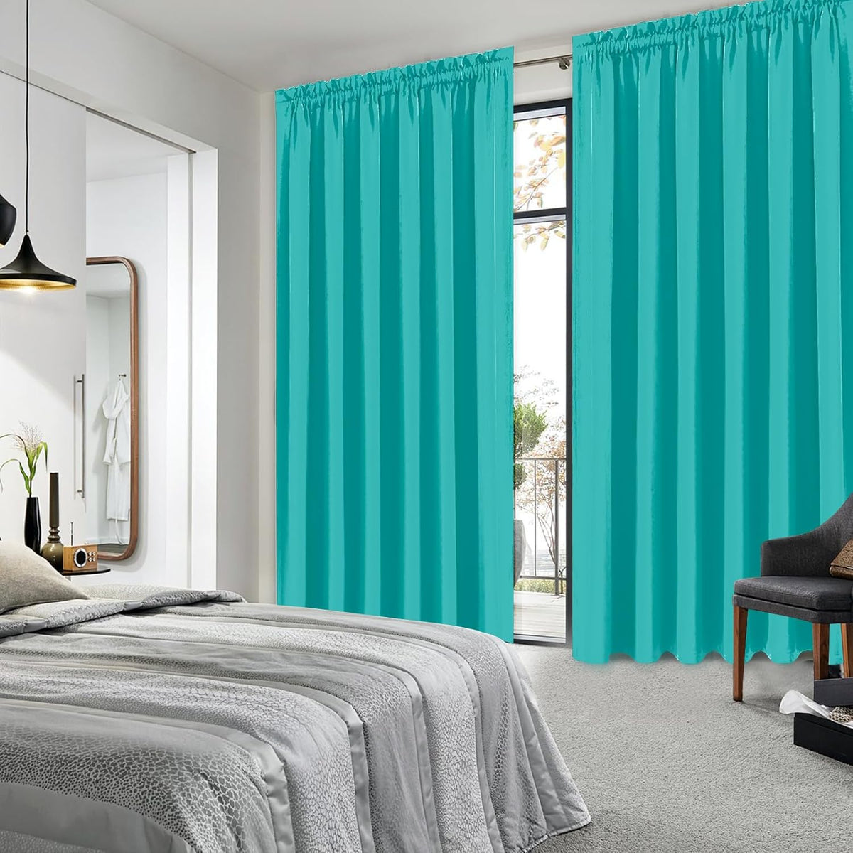 DWCN Blackout Curtains for Living Room Thermal Insulated, Energy Saving & Noise Reducing Bedroom Curtains, Peacock Blue, W 60x L 84 Inch, Set of 2 Rod Pocket Curtain Panels