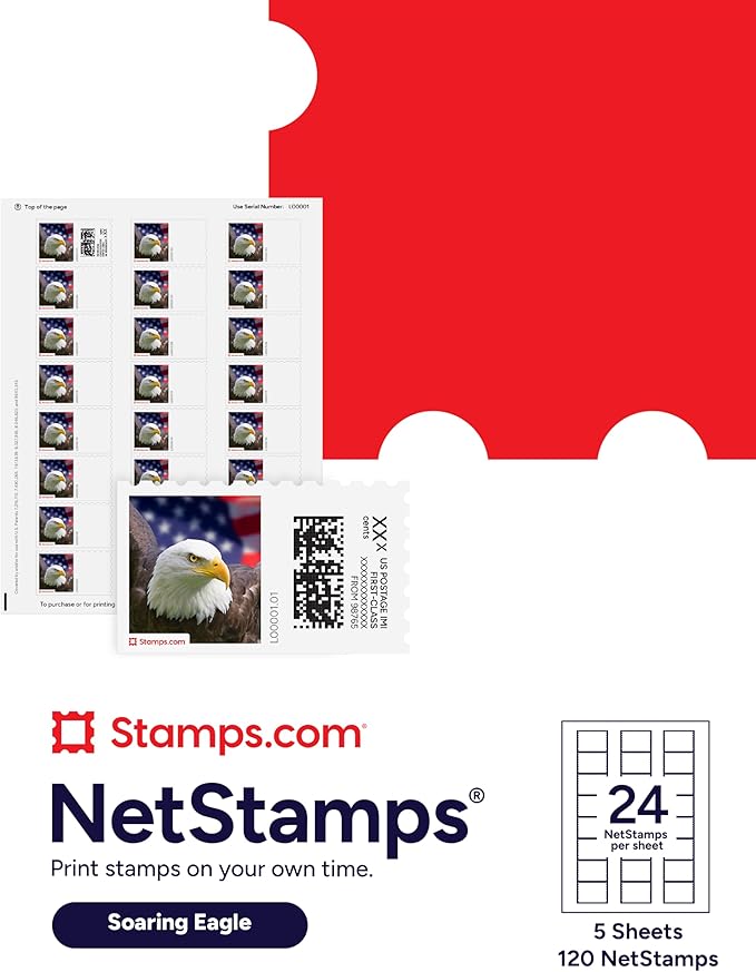Soaring Eagle NetStamps 120-Pack (5 Sheets) Printable Postage Labels (Stamps.com Subscription Required) - Print Approved Postage - Inkjet & Laser Printers - Business, Personal, Home