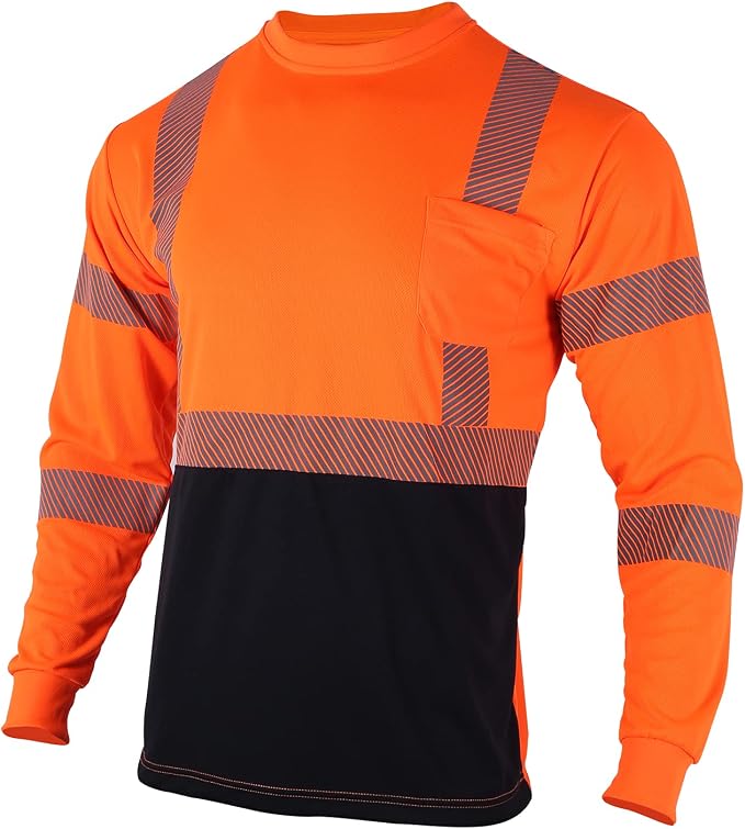 VENDACE 3 Pcs Safety T Shirts Reflective High Visibility Hi Vis Long Sleeve Construction Work Shirts for Men (Orange,3XL)