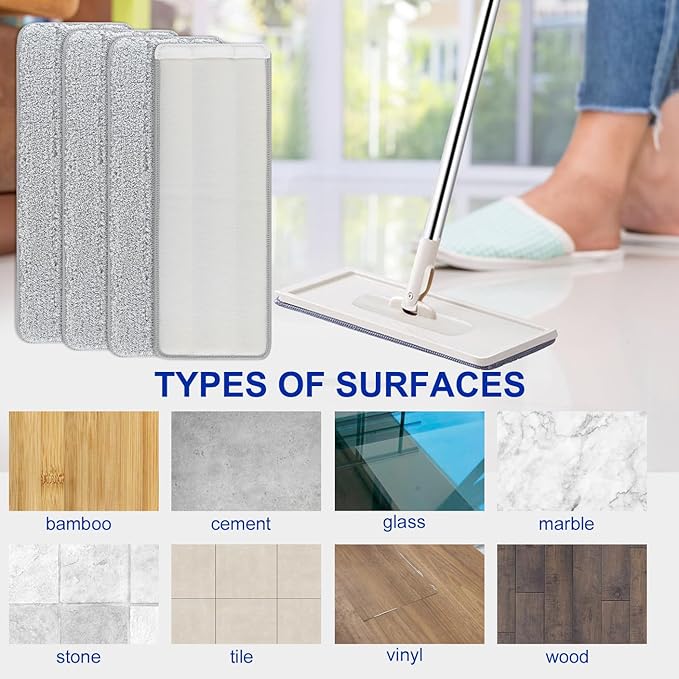 Microfiber Mop Cleaning Pads Flat: 10 Packs 13" X 4.9" Washable Pads for Floor Cleaning Compatible with Tethys & Most 13 Inch Flat Mop - Pads Replacement for Bucket Set