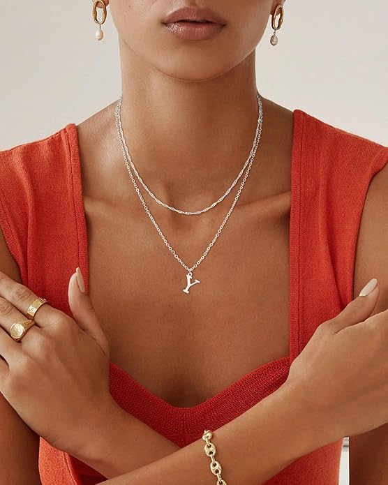 14K Gold Plated Initial Necklaces for Women Dainty Layered Letter Pendant Necklace Cute Choker Necklace Gift Trendy Stuff Personalized Jewelry Stack for Women Her