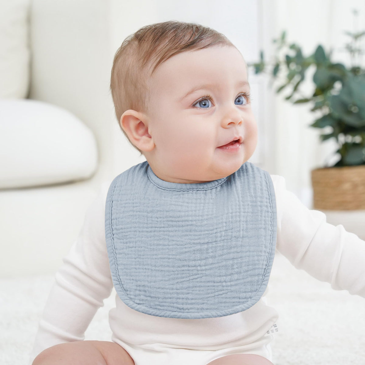 Bearmoss Muslin Baby Drooling Bibs 8 Pack, 100% Cotton Square Adjustable Bandana Bibs Gift for Baby Girls Boys Teething Drool (Mint Iceberg)