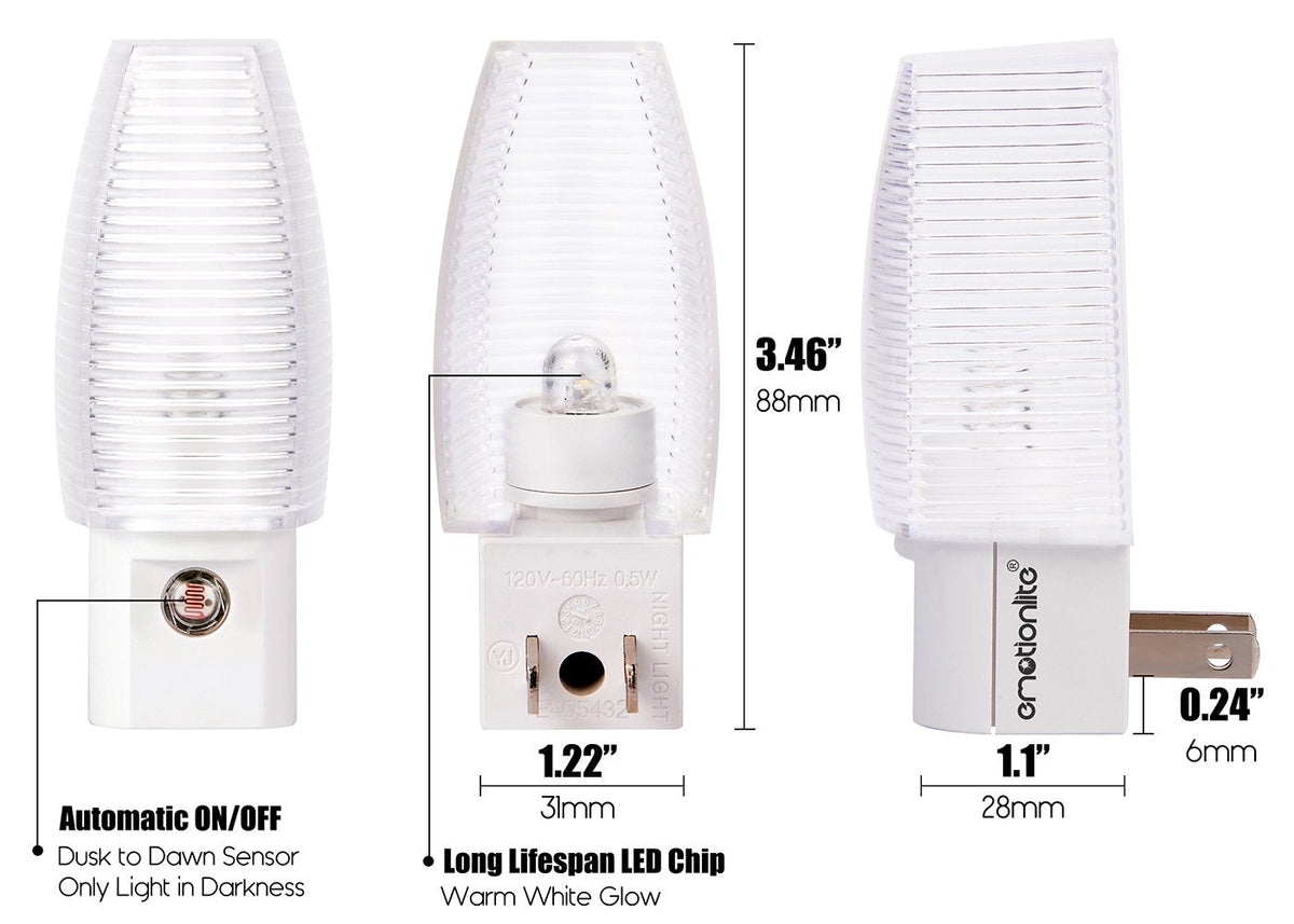 Emotionlite Plug in Night Light, Warm White LED Nightlight, Dusk to Dawn Sensor, Kids, Nursery, Bedroom, Bathroom,Hallway, Stairs, Kitchen, 4 Pack
