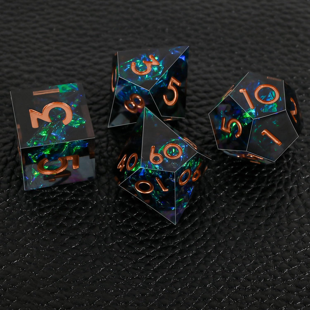 DND Dice Set Sharp Edge Dice Set 7 Piece DND polyhedral Dice Numbers with Gold Leaf Exquisite Tin Box Packaging,Ideal for Dungeons & Dragons RPG and Board Games (Black Copper Lettering)