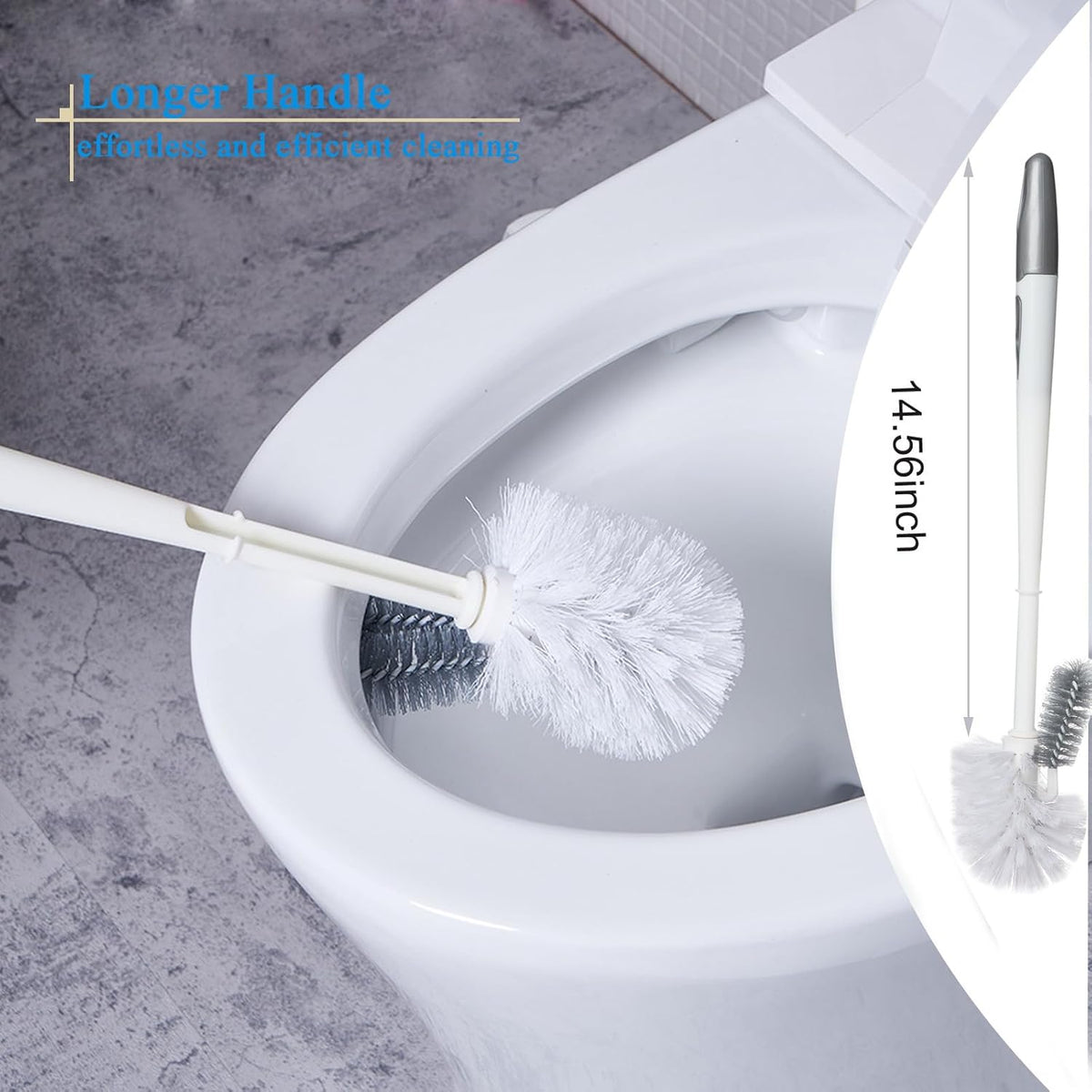 2 Pack Toilet Bowl Brush with Holder for Bathroom, Under-Rim Double Brush Head, Long Handle Household Cleaning Brushes Set (2 Pack Grey Brush with Holder)