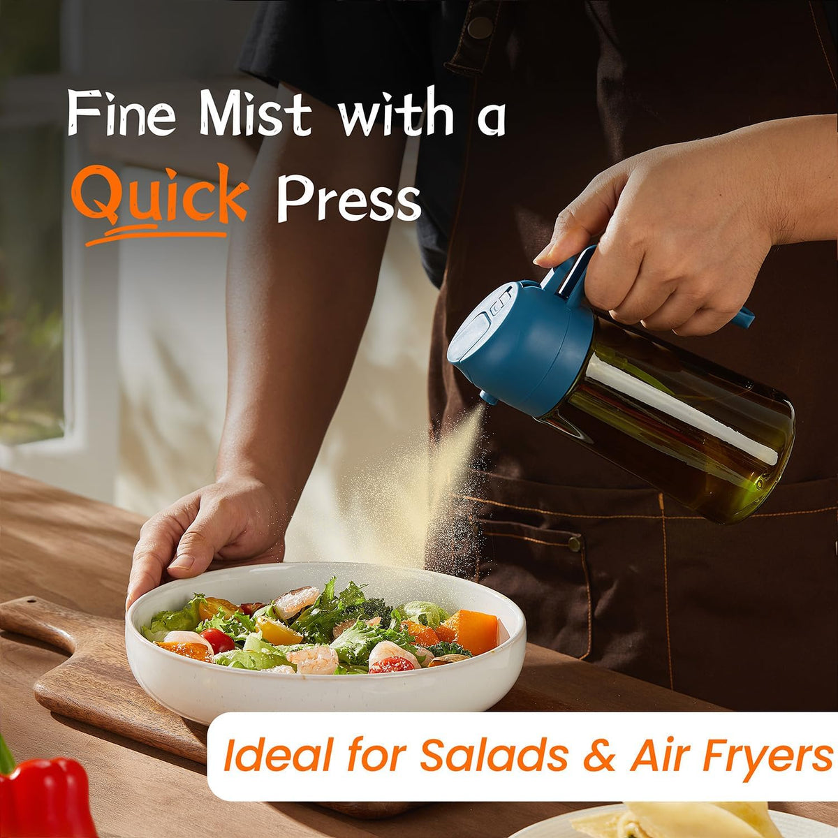 TrendPlain - Original 16oz/470ml Olive Oil Dispenser Bottle for Kitchen Gadgets and Air Fryer Accessories - Olive Oil Sprayer for Cooking w/Stickers - Navy
