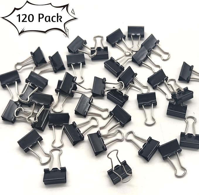 120 Pack Mini Binder Clips, Black Binder Clips, Small Paper Clips 15mm 5/8 Inch. Micro Size Office Clips for Home School Office and Business.