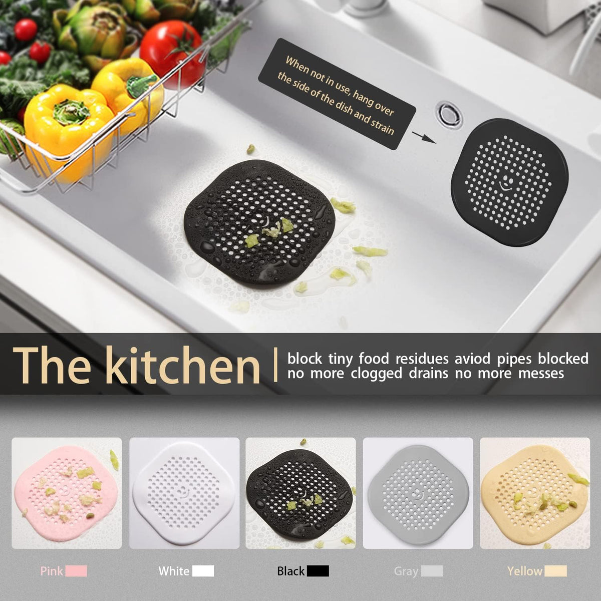 2 Pack Drain Hair Catcher Silicone Bathroom Accessories Shower Drain Protector Sink Drain Strainer Hair Stopper for Shower Kitchen Bathroom Tub Grey