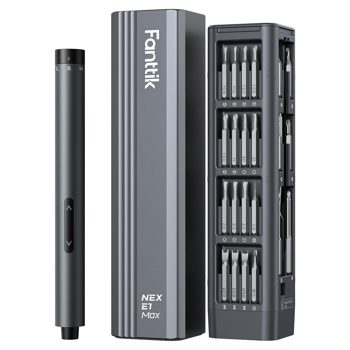 Fanttik E1 Max 3.7V Electric Screwdriver, Mini Precision Screwdriver Set, 50 Magnetic Bits, Magnetic Storage, 5/32‘’Hex, Repair Tool Kit for Electronics Phone Camera Laptop Watch (Grey)