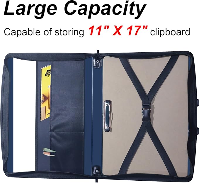 Acocony 11x17 Portfolio with Zipper Closure PP Material Oxford Cloth Edge Waterproof Blue 1 Pack