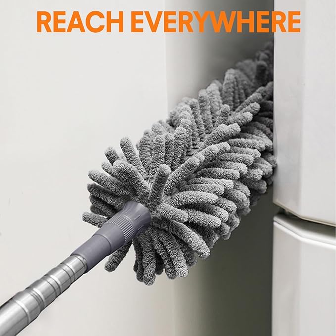 Dusters for Cleaning High Ceiling Fan, Newliton Microfiber Duster with Extension Pole 30-100" Long Handle for Ceiling Fans Blinds Cobweb Home, Orange
