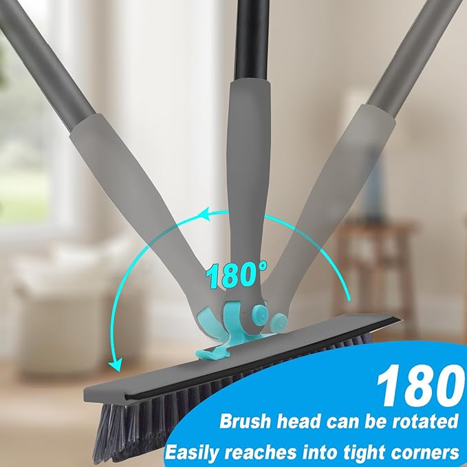 Grout Brush with Long Handle V Shape Floor Scrub Brush Stiff Bristle Grout Scrubber for Cleaning Bathroom Garage Kitchen Wall Tub Tile (1, Grey)