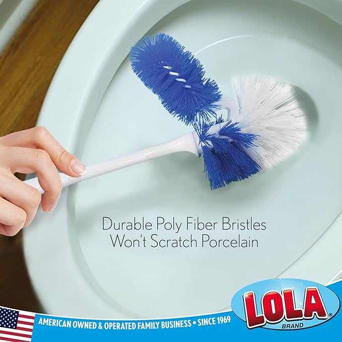 LOLA Classic Toilet Brush w/Under-The-Rim Scrubber, 6 Pack, Deep Cleans The Entire Toilet Bowl, Non-Slip Handle w/Rubber Comfort Grip