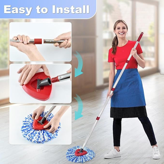 Mop Head Replacement, Base, Mop Handle for Ocedar RinseClean 2-Tank System, 2 Microfiber Mop Refills, Extendable Length 30-59" Mop Handle, Base and Scrubber for All Hard-surfaced Floor