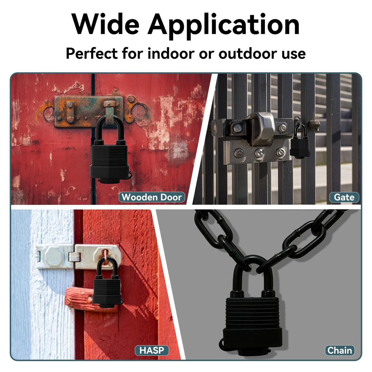 Heavy Duty Weather-Resistant Padlock with Chain, Anti-Theft Advanced Hardened Security Chain Lock for Fences, Backyard Gates, Motorcycles, Bicycles, Outdoor Furniture (Lock+Chain)