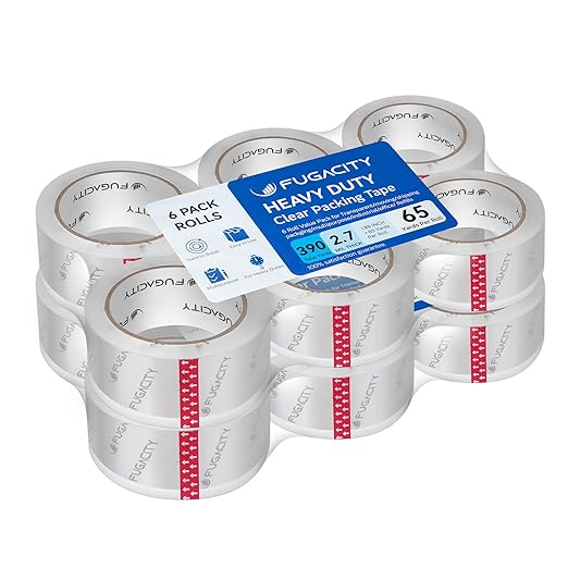 FugaCity Heavy Duty Clear Packing Tape Refills (12 Rolls), Packaging Tape for Moving Sealing, Moving Supplies Shipping Tape,2.7 Mil Thick, 1.88 in Wide,65 Yards Per Roll,Total 780 Yards
