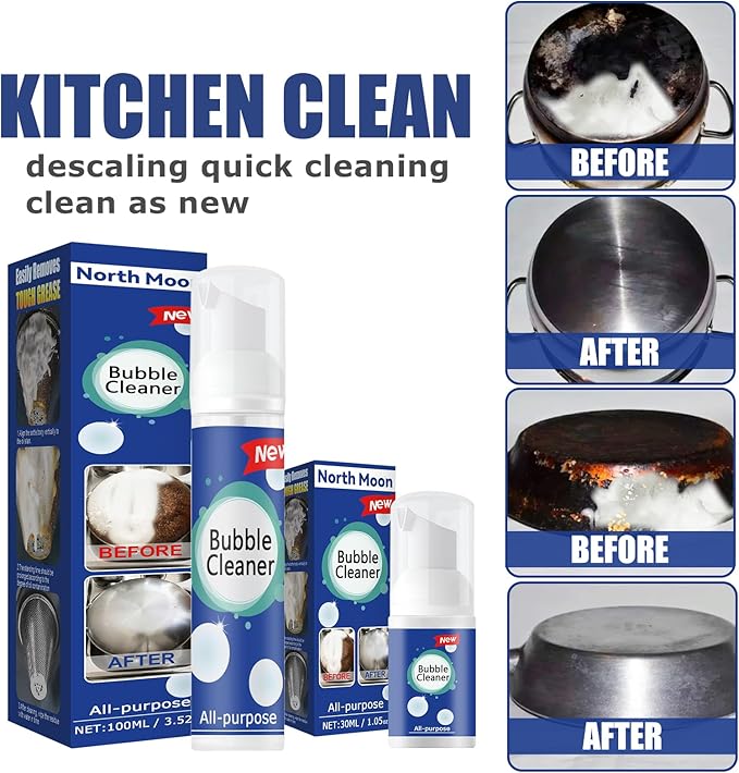 Bubble Cleaner Foaming Heavy Oil Stain Cleaner, All Purpose Bubble Cleaner Kitchen Deep Cleaning Spray, All-purpose Rinse-free Cleaning Spray, Stubborn Grease & Grime Remover 100ML/1P(3P)