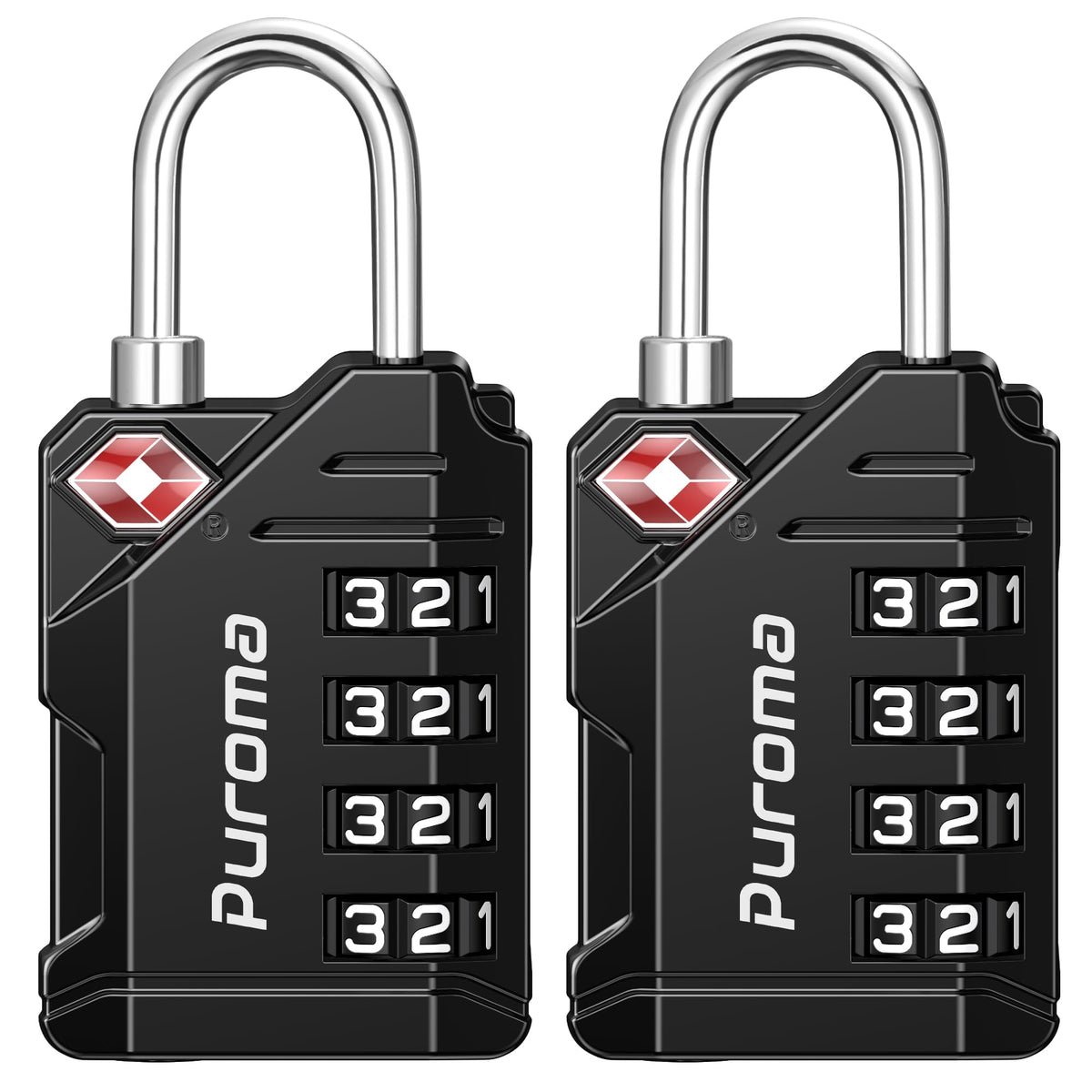 Puroma TSA Approved Travel Luggage Locks, 2 Pack Black 4 Digit Resettable Combination Code Lock with Zinc Alloy Body for Suitcase, Backpack, Laptop Bag, Gym Locker, Toolbox