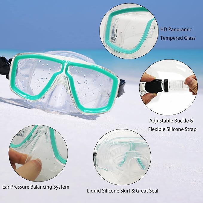 Snorkeling Gear for Adults with Fins Scuba Diving Gear Adult Professional Travel Snorkel Sets with Flippers,Anti-Fog Anti-Leak Diving Mask