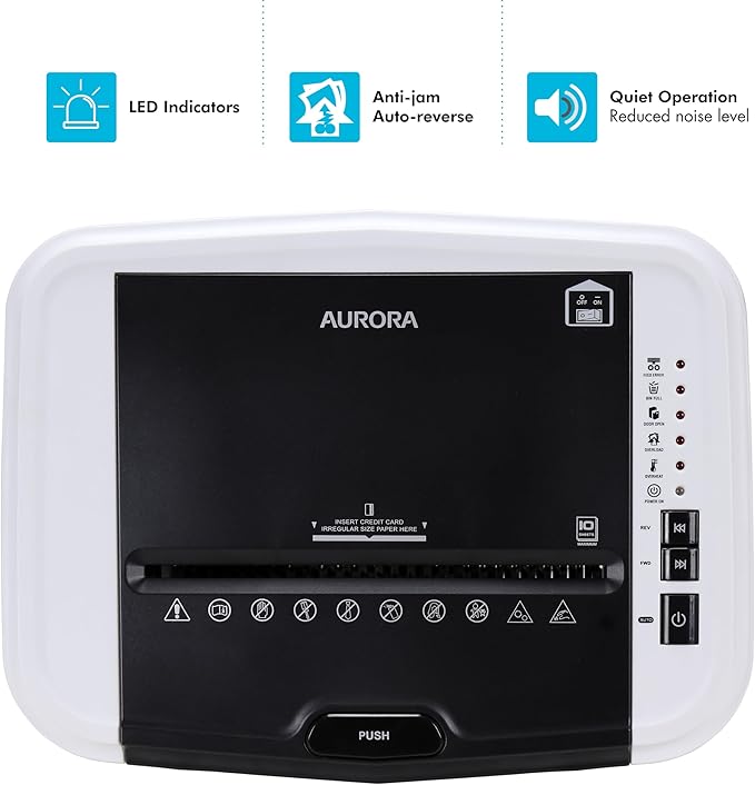 Aurora Professional Grade 120-Sheet Auto Feed Micro-Cut Paper and Credit Card Shredder with 5 Gallon Pullout Basket / 30 Minutes/Security Level P-4 (White/Black)