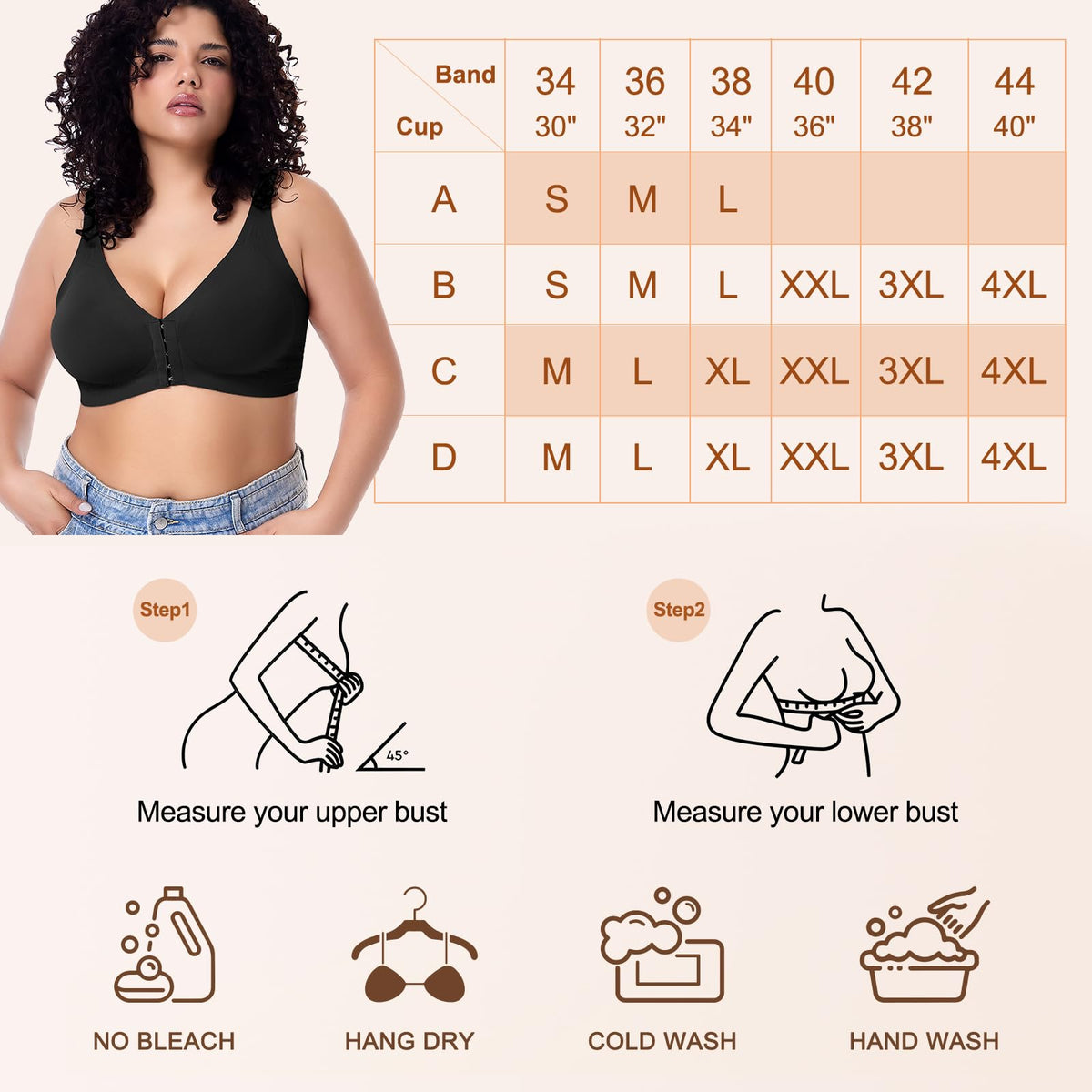 Starmiss Seamless Front Closure Bra for Women Posture Back Smoothing Wireless Brasieres, Black, L