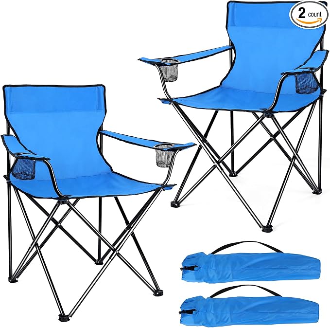 Joyfair Portable Camping Chair, Outdoor Lawn Folding Chairs for Adults, Heavy Duty Large Foldable Chairs for Beach, Fishing, Tailgating and More Outdoor Sport, Carry Bag & Cup Holder