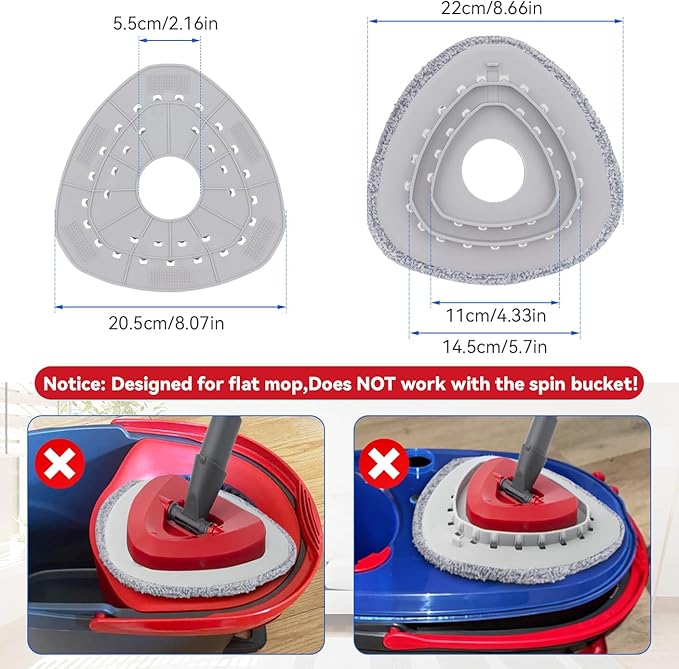 Spin Mop Head Refill for Vileda/Ocedar EasyWrin & RinseClea Spin Mop - Fit Both of EasyWrin 1-Tank & RinseClean 2-Tank System,Rotating Microfiber Triangle Replacement Pads - 6 Cloth 1 Mop Base