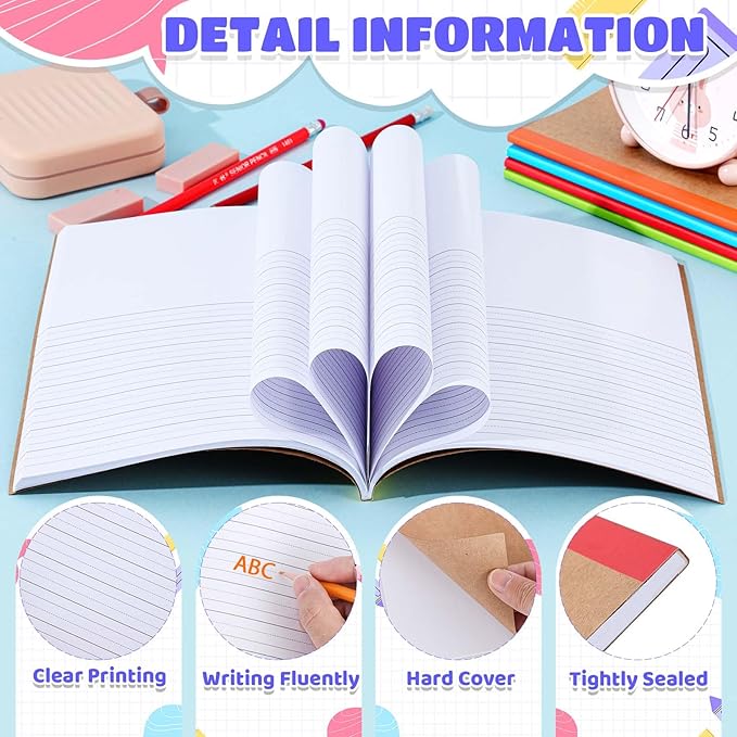 Henoyso 40 Pcs 120 Pages Primary Composition Notebooks K-2, Primary Journal Grades K-2, Writing Journal Practice Notebook for Kids in Preschool, Kindergarten, Back to School Supplies (Rainbow)