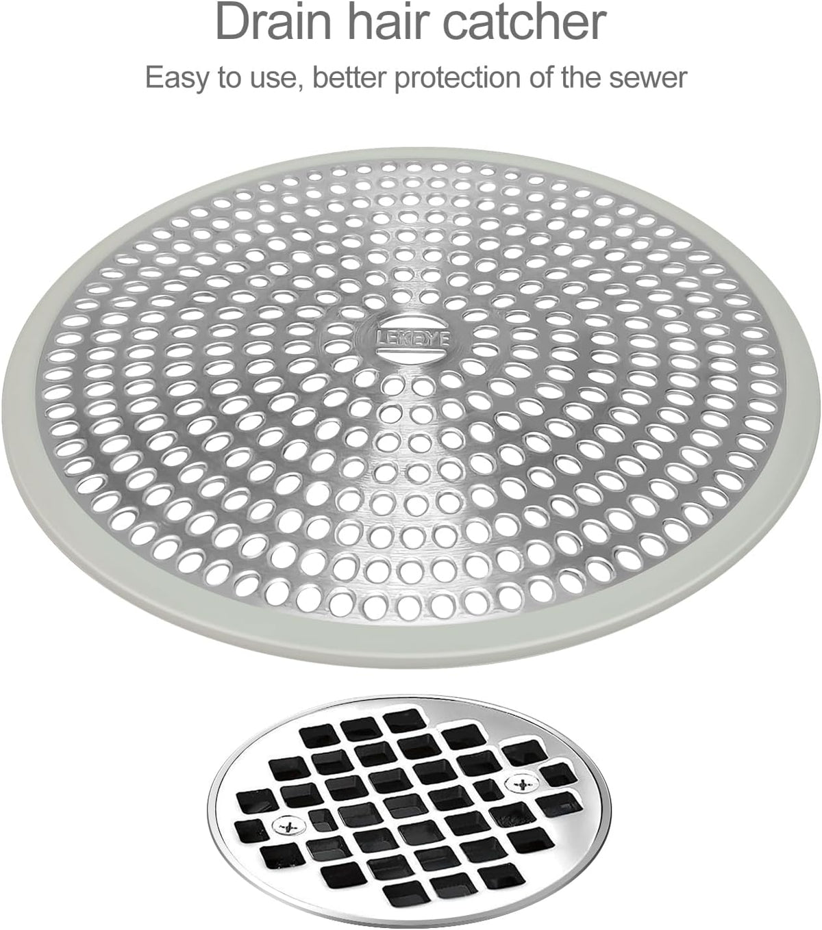 LEKEYE Shower Drain Hair Catcher | Strainer | Shower Stall Drain Cover | Bathroom Drain Protector Stainless Steel and Silicone(Light Gray)