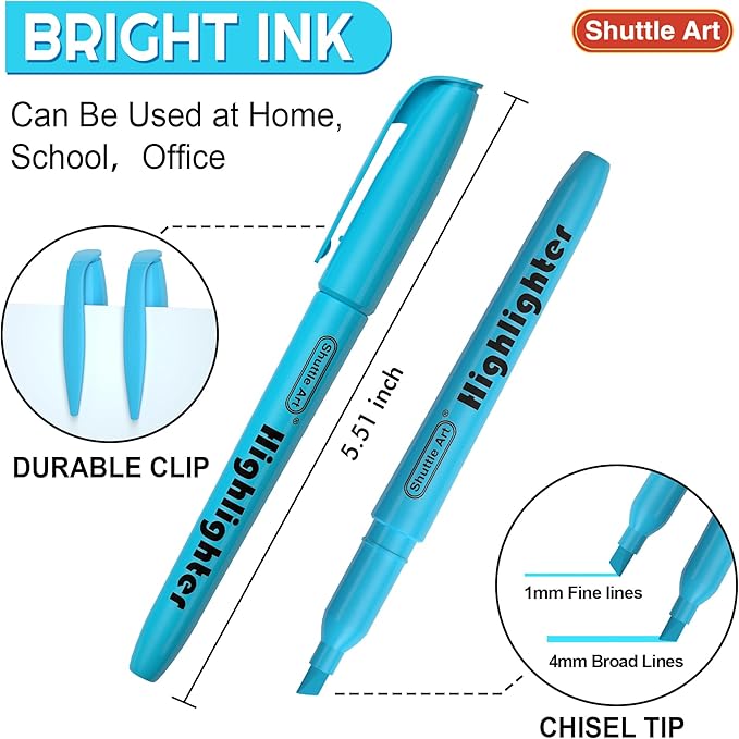 Shuttle Art 216 Pack Highlighters, Highlighters Assorted Colors Set, 6 Bright Colors Chisel Tip Dry-Quickly Non-Toxic Highlighter Markers Bulk for Adults Kids Highlighting in Home School Office
