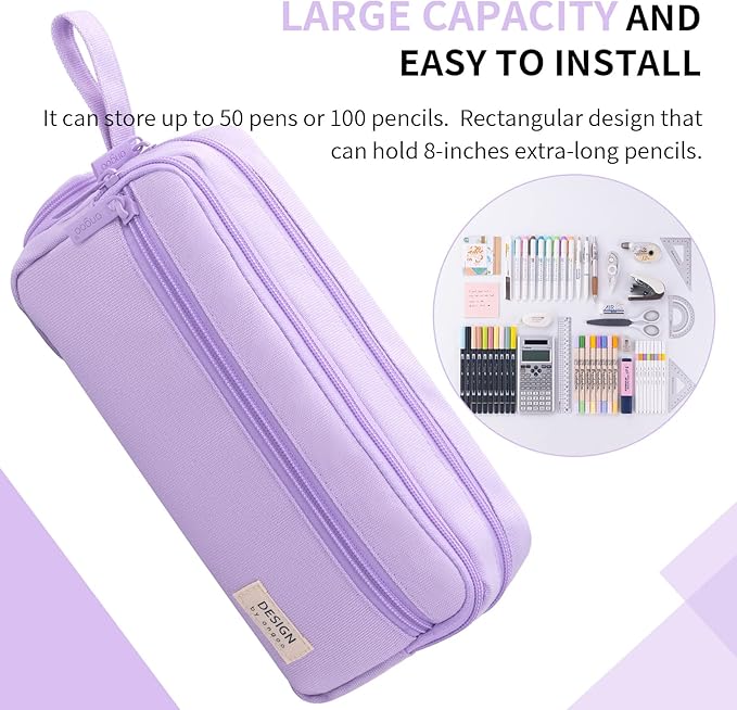 HVOMO Large Pencil Case High Capacity Holder Box Storage bag Desk Organizer Marker Pouch Pen For Middle School Office College Adult Girl and Boy(Purple)