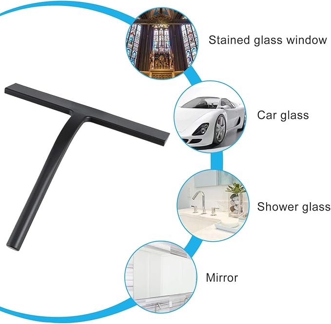 Shower Squeegee,Matte Black 9-inch,Stainless Steel Core. Streak-Free Cleaning, No Squeak Noises,Silicone Rubber Squeegees for Shower Glass Door, Shower Cleaner,Glass Wiper