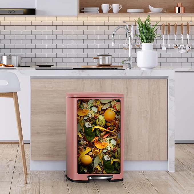 8 Gal Kitchen Trash Can, 30L Recycling or Garbage Bin, Brushed Stainless Steel Waste Basket, Soft&Quiet Close Dustbin, with Step-On Pedal, Removable Inner Bucket, for Home, Office, Living Room