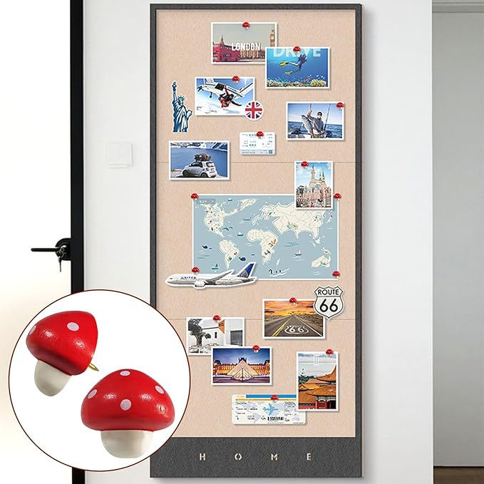 Wooden Mushroom Pushpins, 20pcs Decorative Thumbtack Cute Thumb Nails Mushroom Thumb Tacks for Home Office Classroom Photos Wall, Maps, Bulletin Board, Cork Boards Hanging Posters