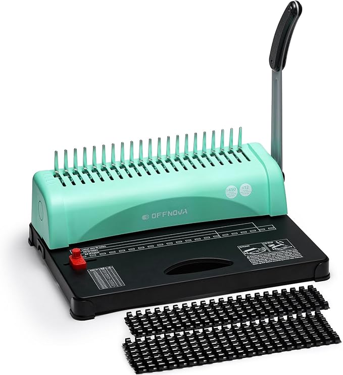 OFFNOVA Binding Machine, 21-Hole 450 Sheets Paper Comb Punch Binder Machine for Letter Size / A4 / A5 Paper, Easy to Punch Handle, Adjustable Margin