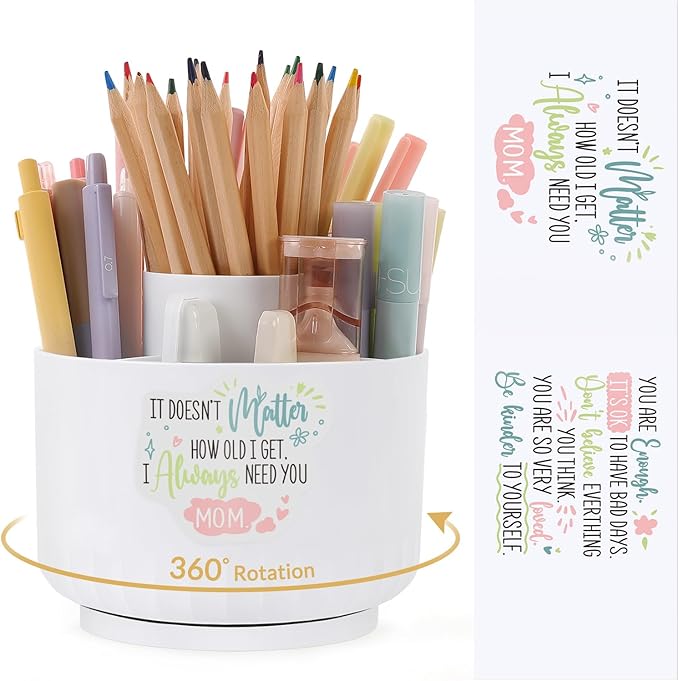 SKYDUE 360 Degree Rotating Desk Organizer, Dual-Purpose Pencil Pen Holder for Desk, Rotating Pencil Cup with Stickers, Office Supplies, Desk Decor for Office, School, Home